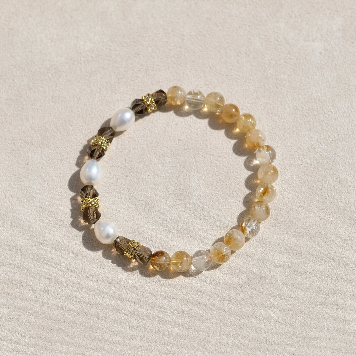 Apricus-armband – gul fantomkvarts och sötvattenspärla