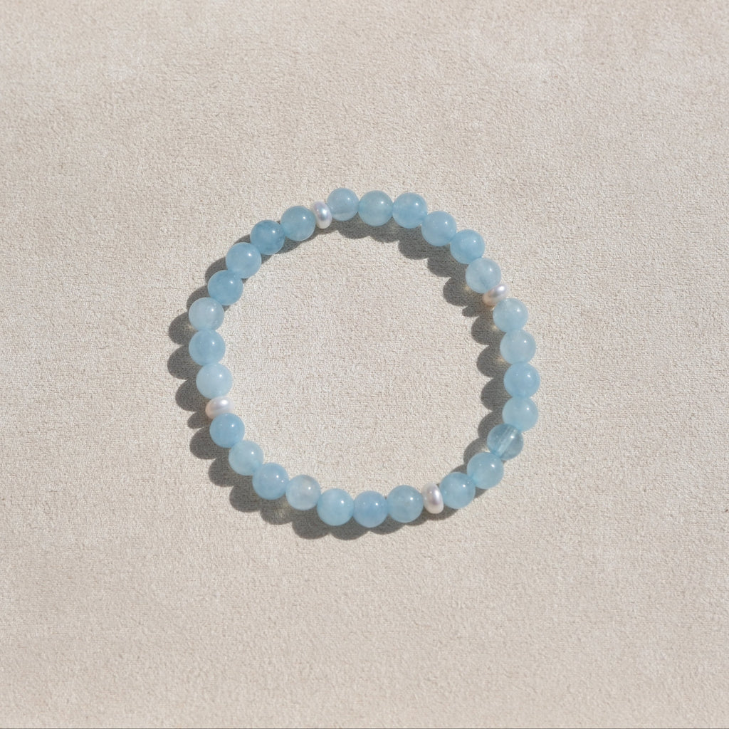 Nereid-armband – Akvamarin och sötvattenspärlor